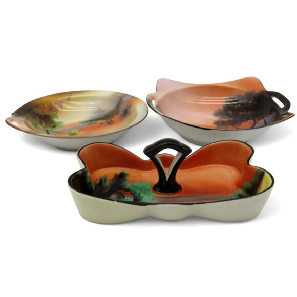 NORITAKE Sunset and Landscape Scene Dishes and Bowls Set of 3 Japan Vintage - Picture 4 of 10